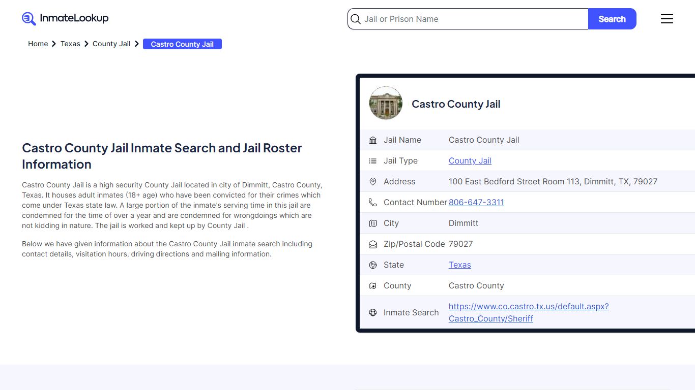 Castro County Jail (TX) Inmate Search Texas - Inmate Lookup